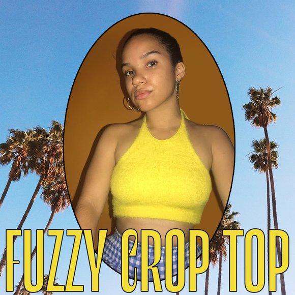 Yellow fuzzy halter crop top! - Picture 1 of 2